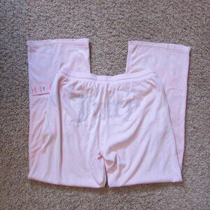 NWT Juicy Couture Medium Lounge Pants Pink Velour Plush Joggers Rhinestone